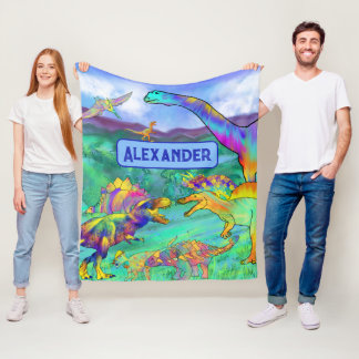 Manta Polar Dinosaurios coloridos azul personalizado