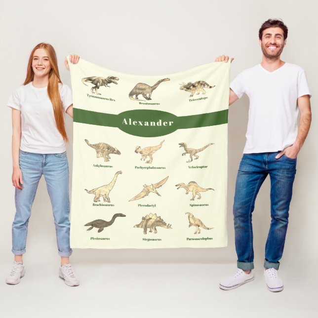 Manta Polar Dinosaurios con nombres Verde oscuro (In situ)