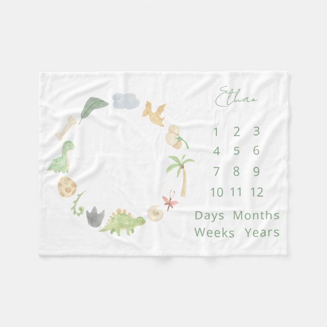 Manta Polar Dinosaurios de hitos de bebé género acuarela neutr (Frente (Horizontal))