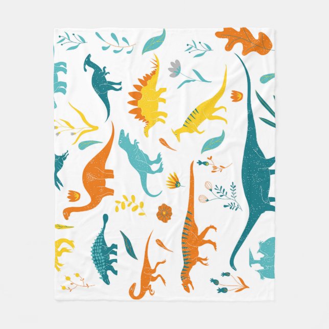 Manta Polar Dinosaurios estilizados, elementos florales, lindo (Anverso)