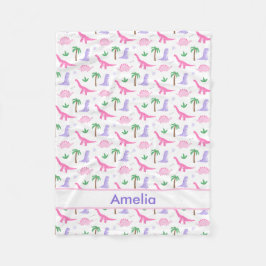 Manta Polar Dinosaurios rosados y morados - Dinosaurios Chicas