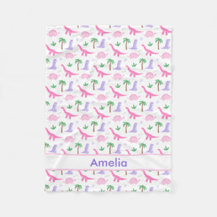 Manta Polar Dinosaurios rosados y morados - Dinosaurios Chicas