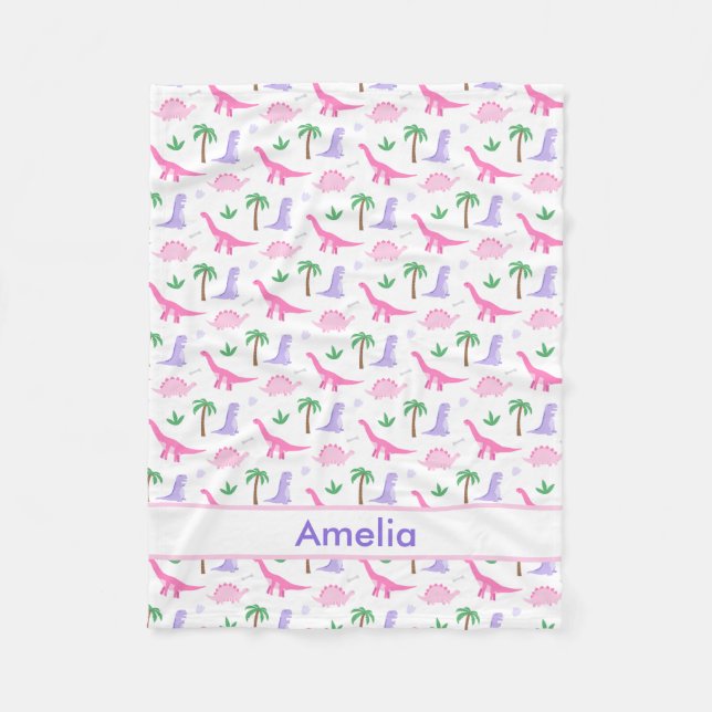 Manta Polar Dinosaurios rosados y morados - Dinosaurios Chicas (Anverso)