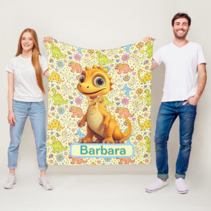 Manta Polar Dinosaurios Y Flores Personalizados