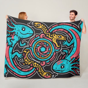 Manta Polar Dios Azteca Xolotl Luchando Arte Tribal de Jaguar