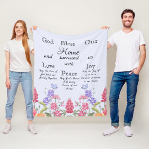 Manta Polar Dios bendiga nuestro hogar Flores Florales Azules