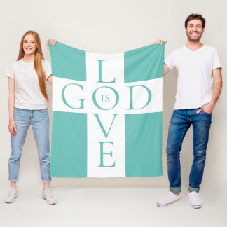 Manta Polar Dios es amor Cita cristiana Aqua azul y blanco