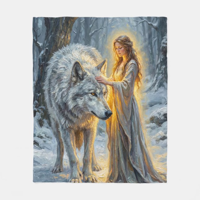 Manta Polar Diosa del Invierno & Lobo Blanco (Anverso)