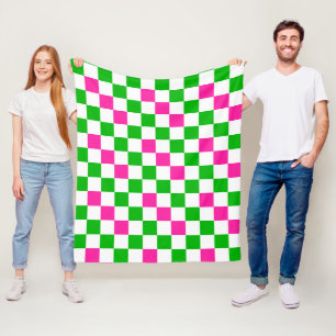 Manta Polar Diseño a cuadros rosa blanco verde