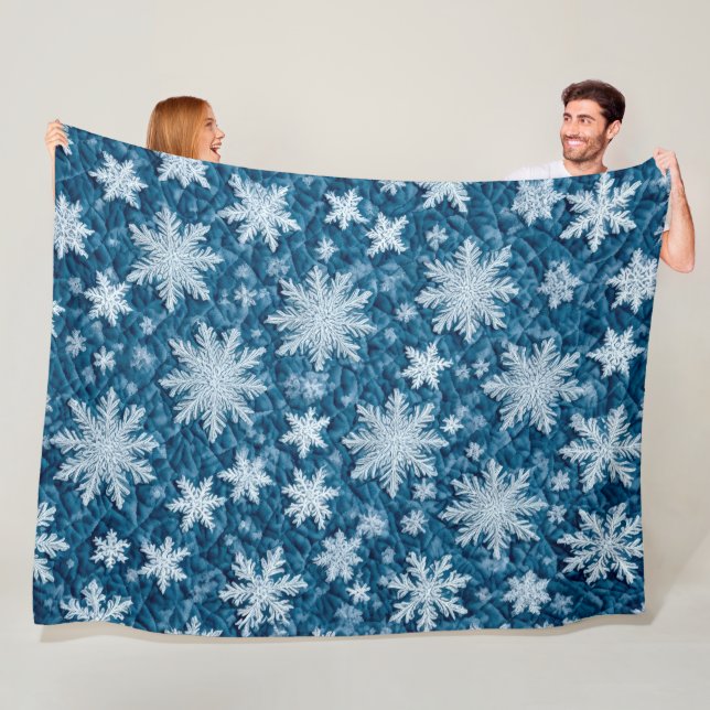 Manta Polar Diseño acolchado copos de nieve azules y blancos (In situ)
