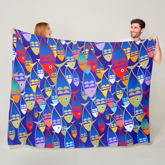 Manta Polar Diseño Art Déco de Pescado Colorido (In situ)