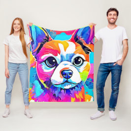 Manta Polar Diseño artístico de pinturas de cachorro arco iris