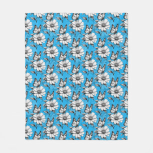 Manta Polar Diseño azul del patrón de flor de mariposa