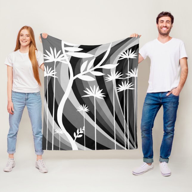 Manta Polar Diseño botánico blanco y negro (In situ)