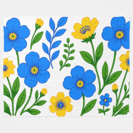 Manta Polar Diseño Botánico Floral Azul y Amarillo