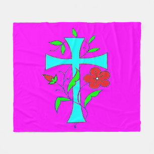 MANTA POLAR DISEÑO CRUZ LUMINOSO CON FLORES