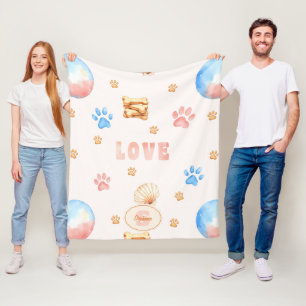 Manta Polar Diseño de acuarela "LOVE" con pinturas de perros
