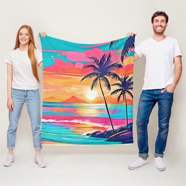 Manta Polar Diseño de atardecer de colores tropicales (In situ)