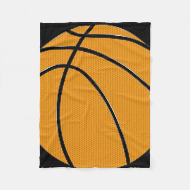Manta Polar Diseño de baloncesto naranja con fondo negro (Anverso)