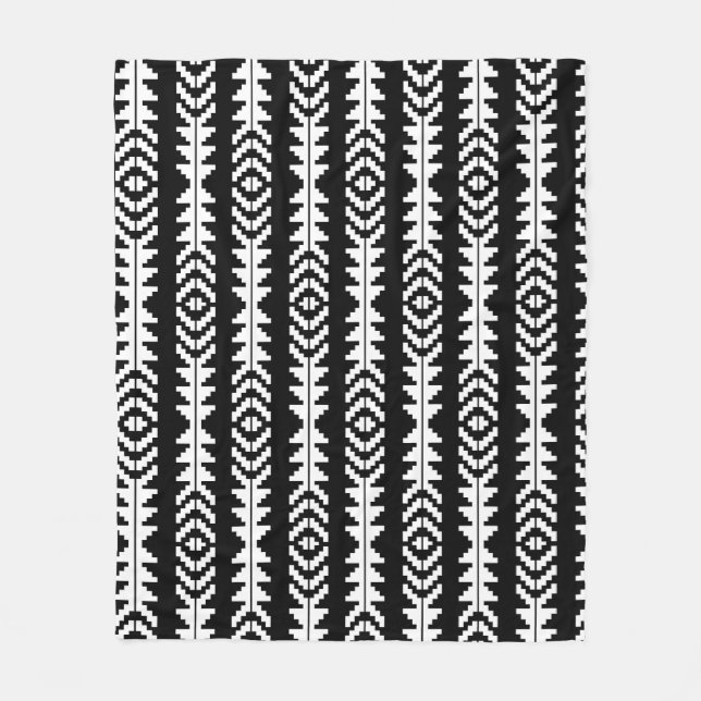 Manta Polar Diseño de boho geométrico en blanco y negro (Anverso)