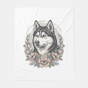 Manta Polar Diseño de camisa de retrato floral Husky Vintage_1