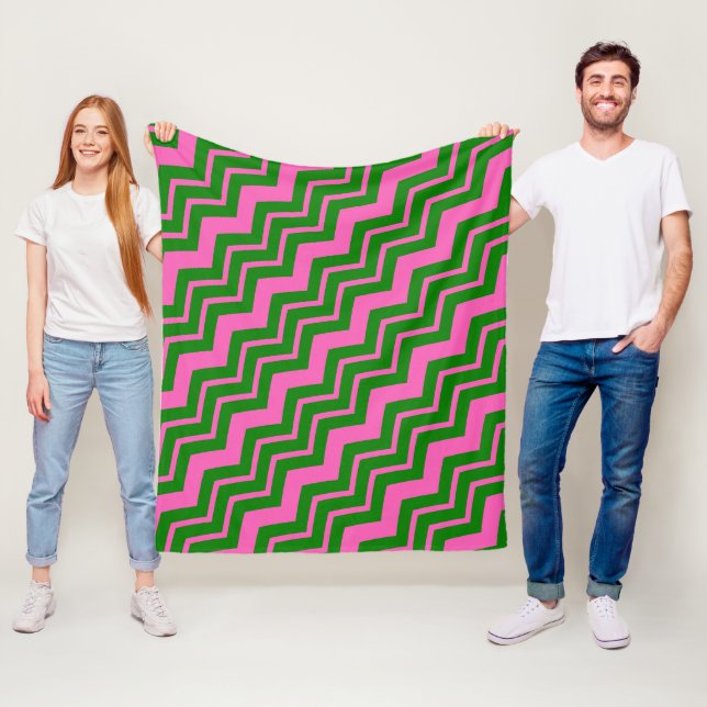 Manta Polar Diseño de Chevron Zigzag Verde Rosa (In situ)