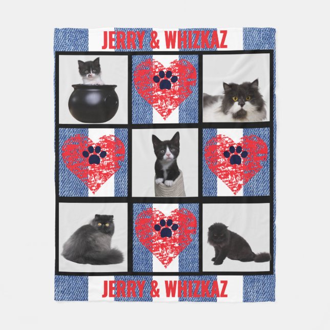 Manta Polar Diseño de cuadrícula fotográfica de Mascota de cor (Anverso)