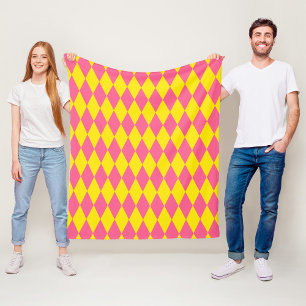 Manta Polar Diseño de cuadros arlequín rosa y amarillo
