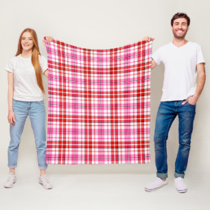 Manta Polar Diseño de cuadros escoceses blanco rojo rosa