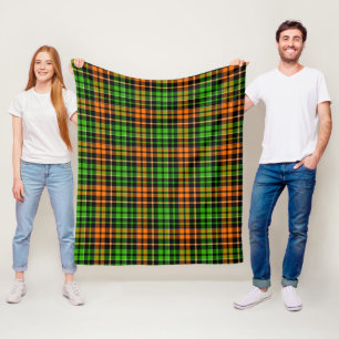 Manta Polar Diseño de cuadros escoceses naranja verde negro