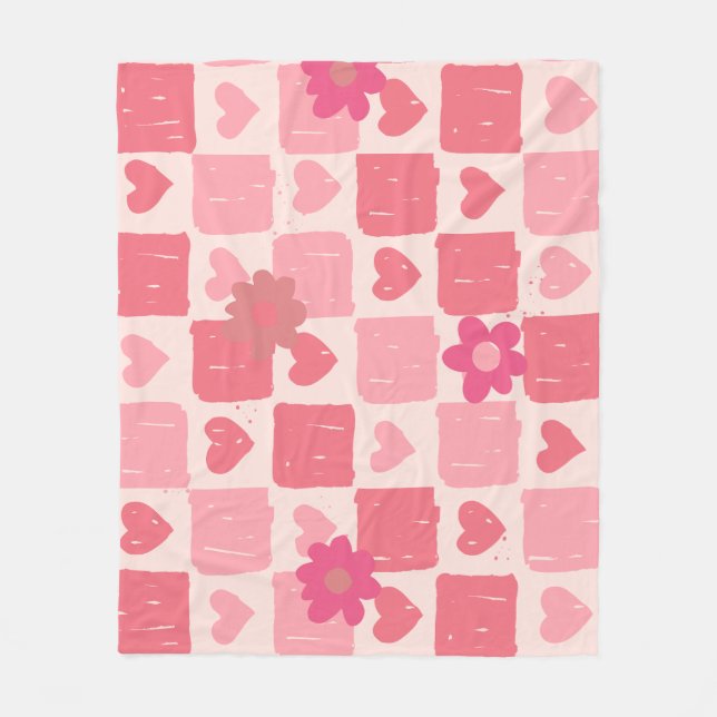 Manta Polar Diseño de damero rosa Throw Blanket (Anverso)