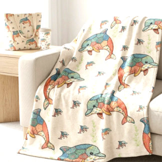 Manta Polar Diseño de delfín de patchwork acolchado falso vint