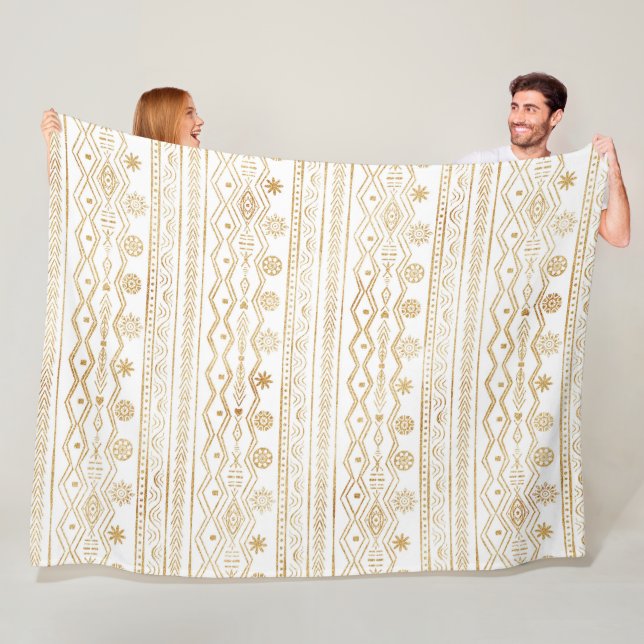 Manta Polar Diseño de Doodling Gold y White Tribal (In situ)