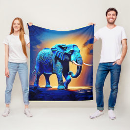 Manta Polar Diseño de elefante azul brillante