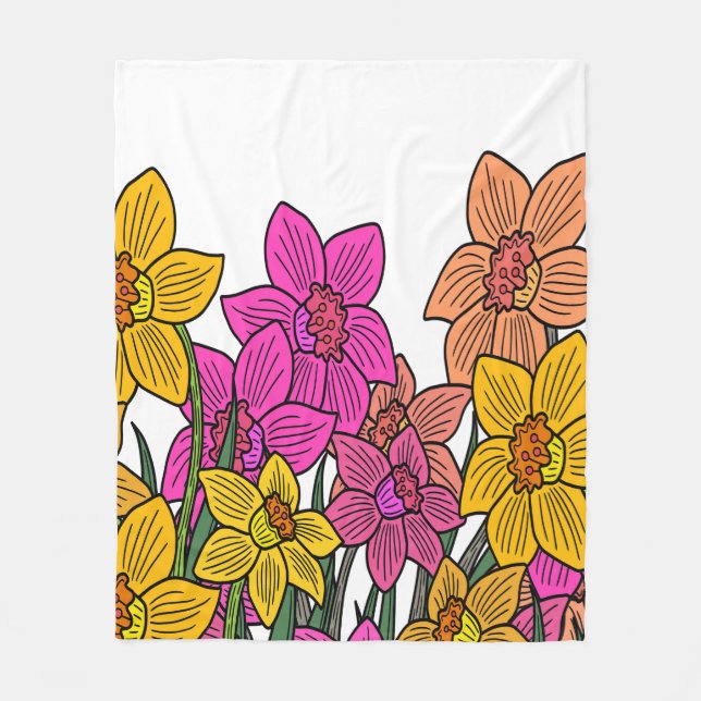 Manta Polar Diseño de flores de Daffodils coloridas (Anverso)