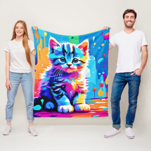 Manta Polar Diseño de gatito colorido