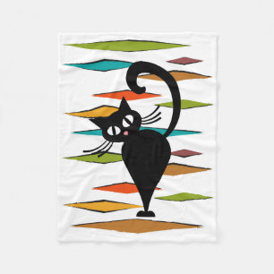 Manta Polar Diseño de gato negro de Mid Century