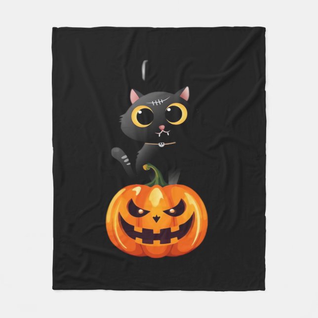 Manta Polar Diseño de Halloween para Gatos Negros - Arte espel (Anverso)