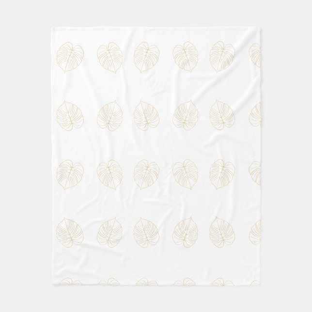 Manta Polar Diseño de hoja de Monstera dorada.  (Anverso)