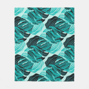 Manta Polar Diseño de hojas de palmera tropicales verdes.