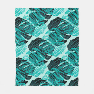 Manta Polar Diseño de hojas de palmera tropicales verdes.