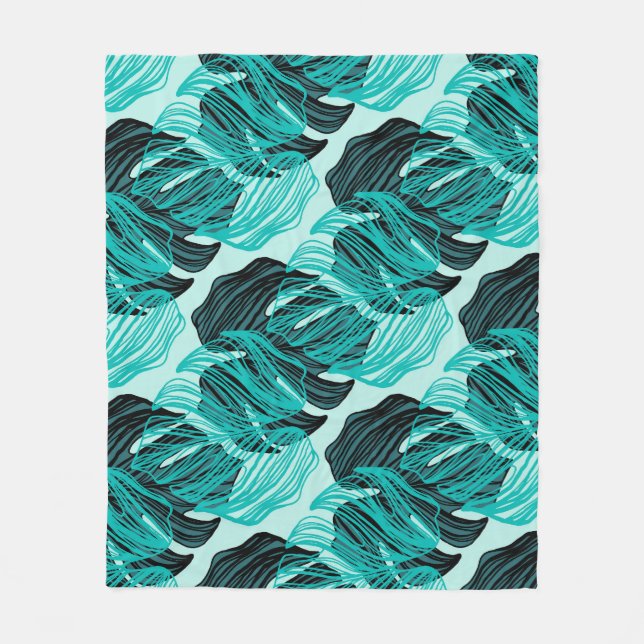 Manta Polar Diseño de hojas de palmera tropicales verdes. (Anverso)