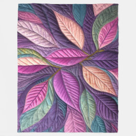 Manta Polar Diseño de hojas rosadas púrpuras azules curvadas