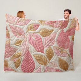 Manta Polar Diseño de hojas rosadas y doradas