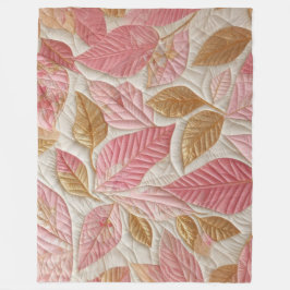 Manta Polar Diseño de hojas rosadas y doradas