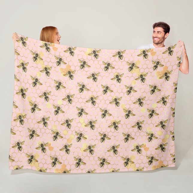 Manta Polar Diseño de la serie de abejas rosadas y doradas 1 (In situ)