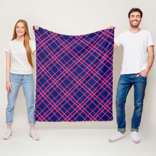Manta Polar Diseño de líneas de cuadros azules sobre rosa