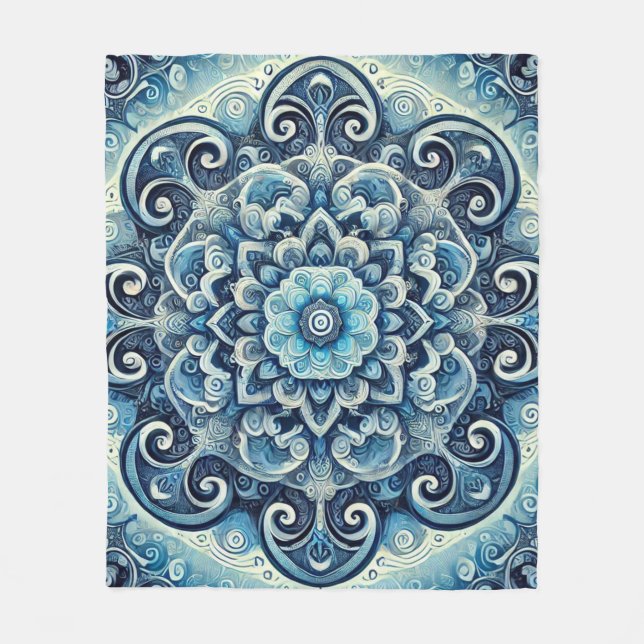 Manta Polar Diseño de Mandala con Gradiente Azul 2 (Anverso)