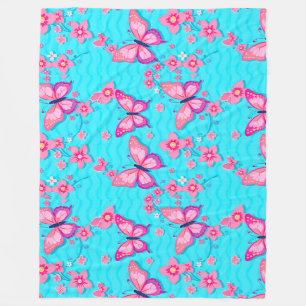 Manta Polar Diseño de mariposas y flores vibrantes