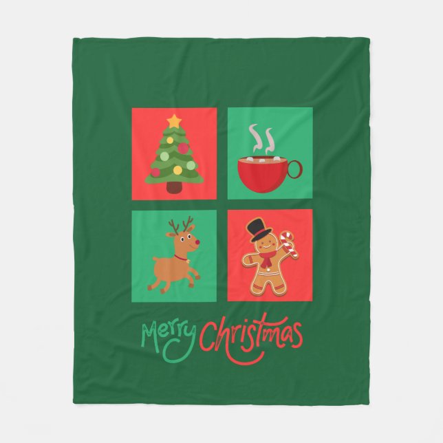 Manta Polar diseño de navidad roja y verde (Anverso)
